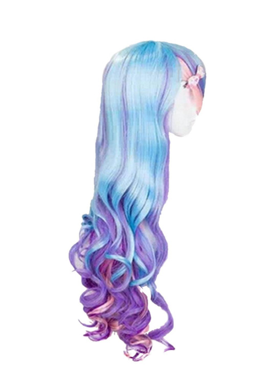 OYSRONG Women Long 31580cm Curly Multicolor Wig Rainbow Wavy Cosplay Party Heat Resistant Fibre Wig