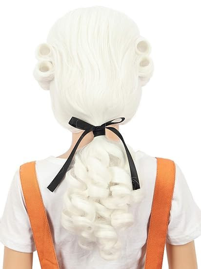 yuehong Kids Long Curly White Judge Lawyer Wig Gentleman 18th Century Colonial Wig Heat Resistant Synthetic Fibers Fluff
