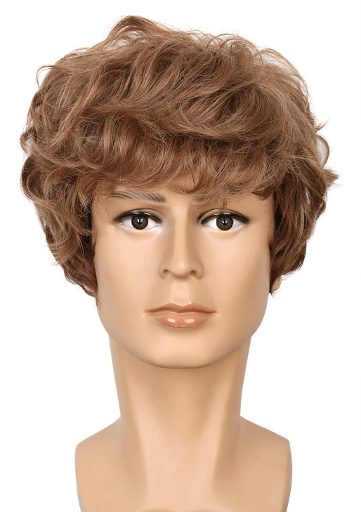 yuehong Adult Short Curly Brown Mens Wig Anime Cosplay Wig Heat Resistant Synthetic Fibers Daily Party Costume Hair