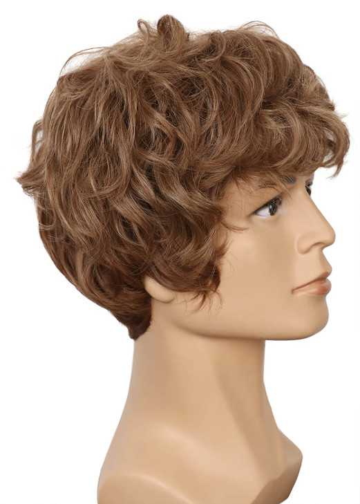 yuehong Adult Short Curly Brown Mens Wig Anime Cosplay Wig Heat Resistant Synthetic Fibers Daily Party Costume Hair