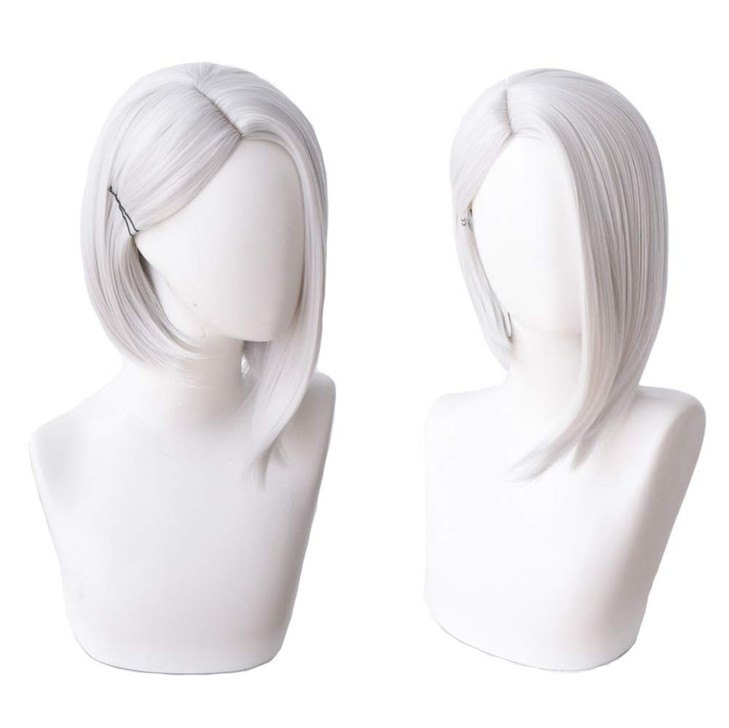 Womens Short Straight Silver White Cosplay Wig for Halloween and Game