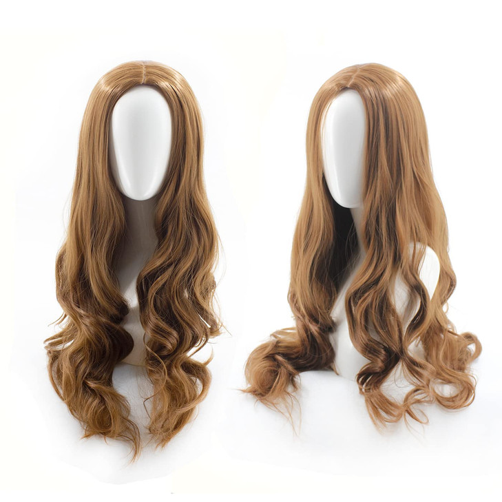 SpeedBeauty Womens Fashion Long Curly Dark Brown Middle Part Water Wave Synthetic Hair Wigs Cosplay Halloween Wig