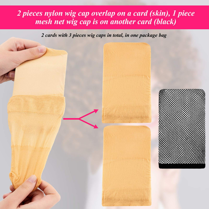 EBOOT 3 Pcs Wig Caps Black Crochet Mesh Wig Cap Net Neutral Nude Beige for Lace Front for Women Men Halloween Cosplay