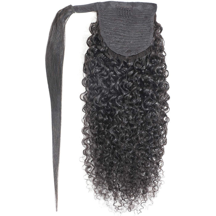 Feelgrace Curly Human Hair Ponytail Extension with Wrap Around 10A Brazilian Human Hair 3C Afro Curly Ponytail Clip in H