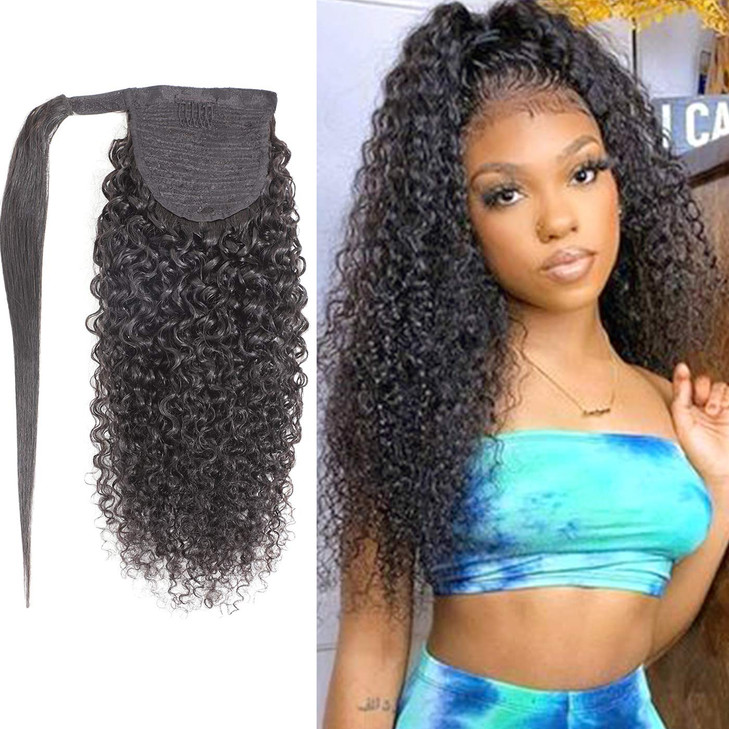 Feelgrace Kinky Curly Human Hair Ponytail Wrap Around Extension Kinky Curly Afro Ponytail Clip In Human Hair Extension N