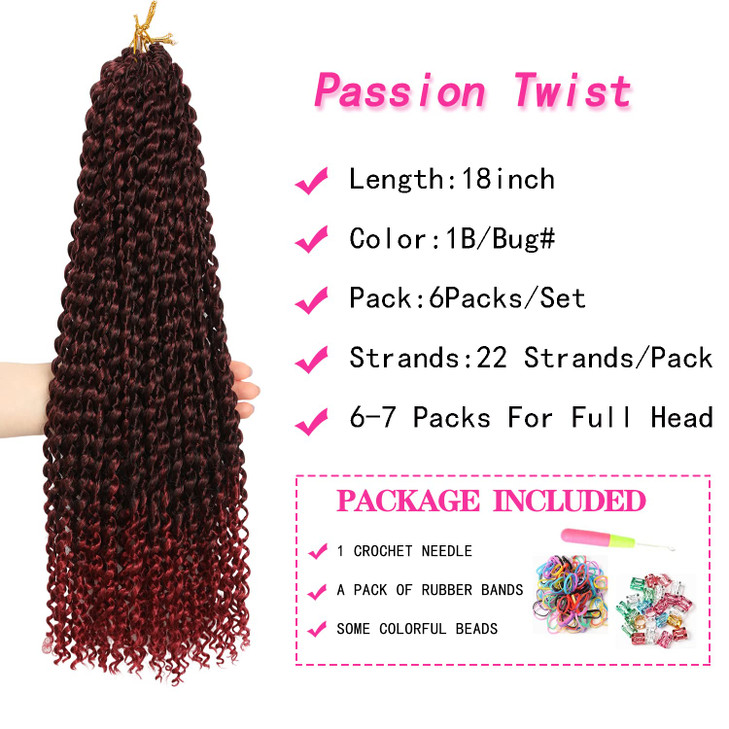 Ubeleco Passion Twist Hair18 Inch Water Wave Crochet Hair for Women 6 Packs Ombre Burgundy Passion Twist Crochet Hair Lo