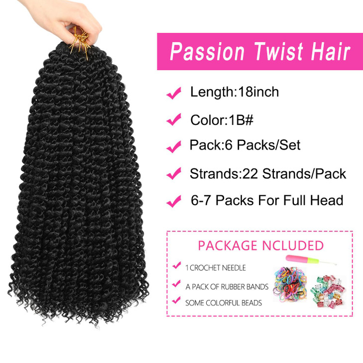 Ubeleco Passion Twist Hair 18 Inch 6 Packs x22 strands pack132 Strands Full Head Water Wave Crochet Hair Long Curly Brai