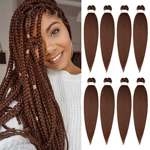 Ubeleco Brown Braiding Hair Pre Stretched 20 Inch 8 Packs Color 30 Braiding Hair Auburn Soft Yaki Texture No Itch Hot Wa