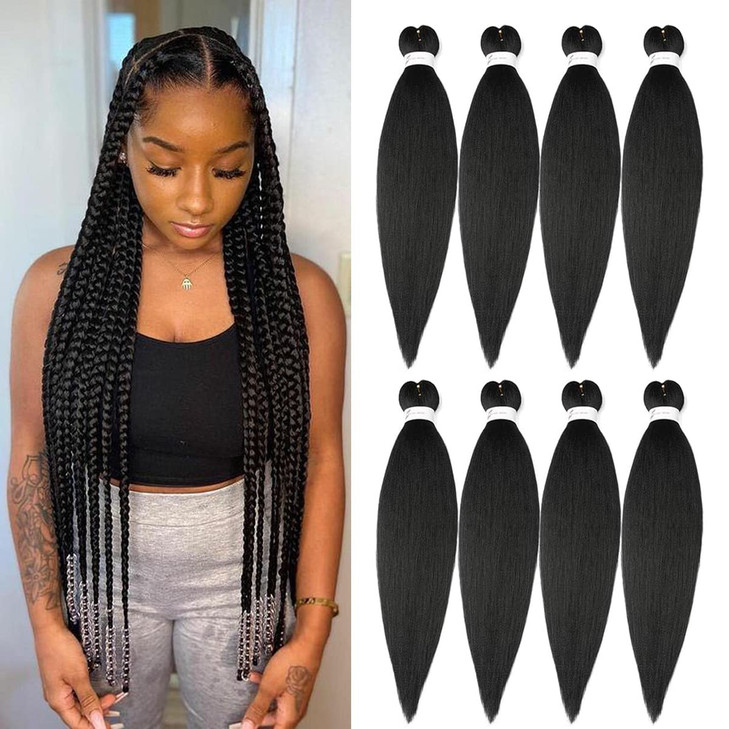Braiding Hair Pre Stretched 24 inch 8 Packs Natural Black Easy Braid Synthetic Professional Soft Yaki TextureNo Itch Hot