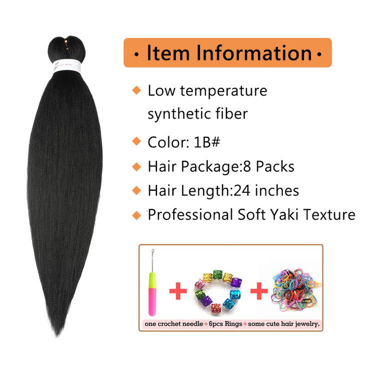 Braiding Hair Pre Stretched 24 inch 8 Packs Natural Black Easy Braid Synthetic Professional Soft Yaki TextureNo Itch Hot