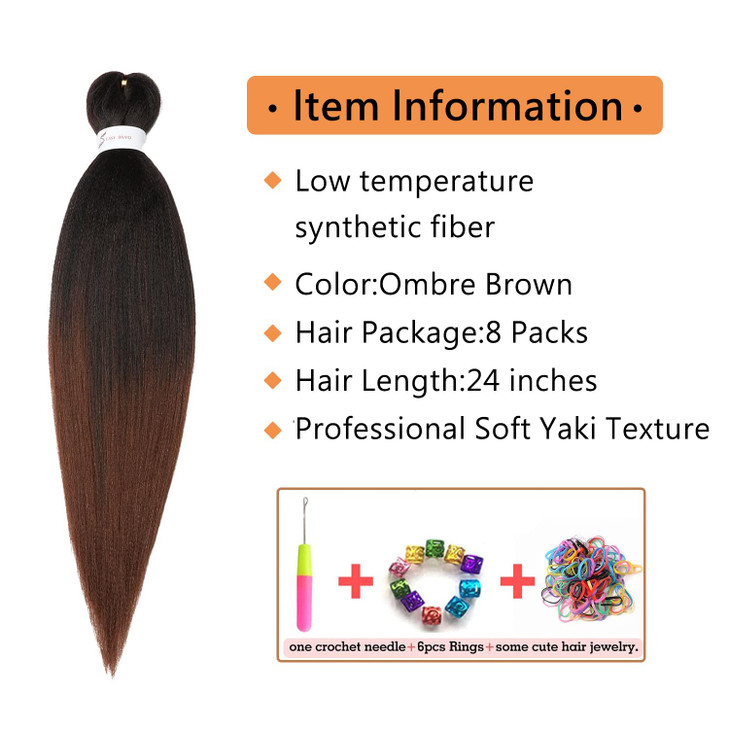 Braiding Hair Pre Stretched 24 Inch 8 Packs Ombre Braiding Hair Professional Soft Yaki Texture Hot Water Setting Hair Ex