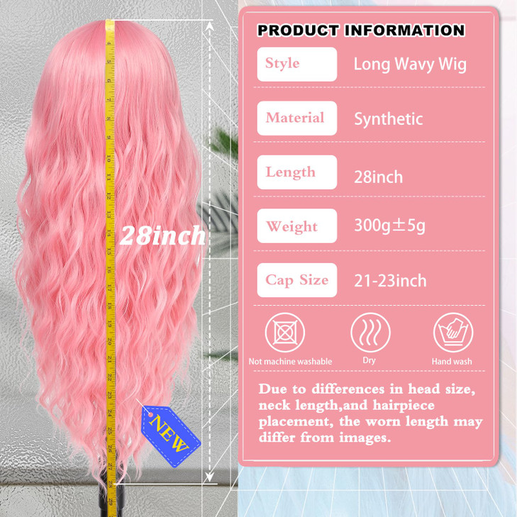 BUPPLER Cosplay Long Pink Wig 28 Inch Middle Part Synthetic Wig Realistic Gifts Party Wigs for Women Daily Use Colorful