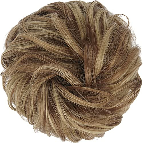 FESHFEN Messy Bun Hair Piece Wavy Synthetic Chignon Scrunchies for Instant Volume Elastic Bun Ponytail Hair Extensions T
