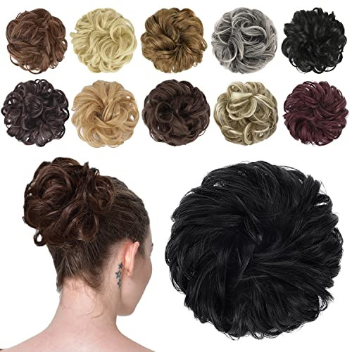 FESHFEN Messy Bun Hair Piece Wavy Synthetic Chignon Scrunchies for Instant Volume Elastic Bun Ponytail Hair Extensions T