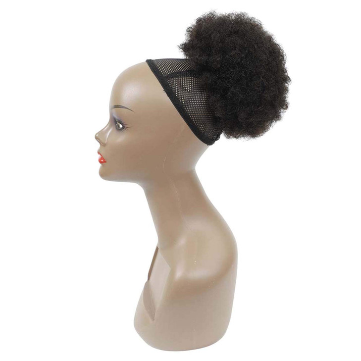 100 Human Hair Afro Puff Drawstring Ponytail Short Curly Afro Bun Hair Extension Natural Black 1B Hairpiece with Two Cli