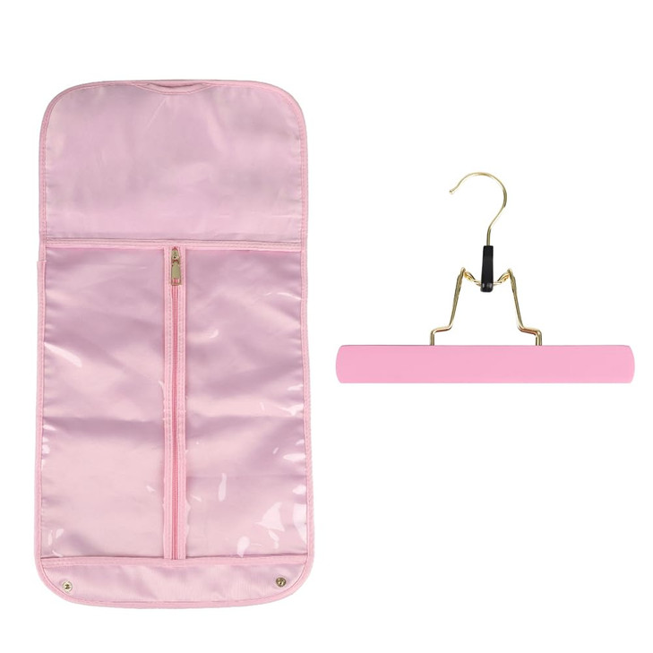 GlamorDove Silk Hair Extension Storage Bag Portable Satin Wig Bags Storage Bags with Hanger for Hairpieces Wooden Hanger