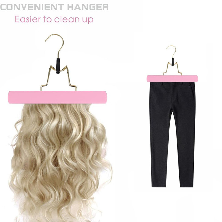 GlamorDove Silk Hair Extension Storage Bag Portable Satin Wig Bags Storage Bags with Hanger for Hairpieces Wooden Hanger