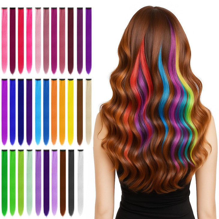 32 PCS Clip in Colored Hair Extensions for Kids 20 Inches Rainbow Long Straight Hairpieces SyntheticBEAHOT Hair Extensio