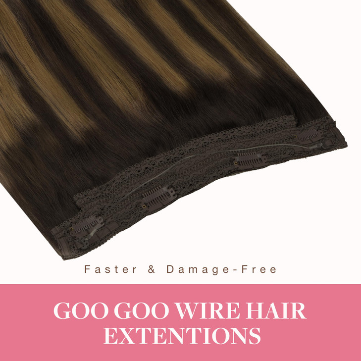 GOO GOO Wire Hair Extensions Human Hair 262 Dark Brown with Chestnut Brown Balayage 16inch 95g Invisible Wire Hair Exten
