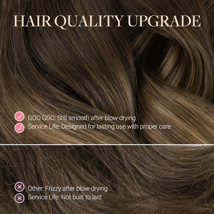 GOO GOO Tape in Hair Extensions Human Hair 4274 Balayage Chocolate Brown to Caramel Blonde 18inch 50g 20pcs Skin Weft Se