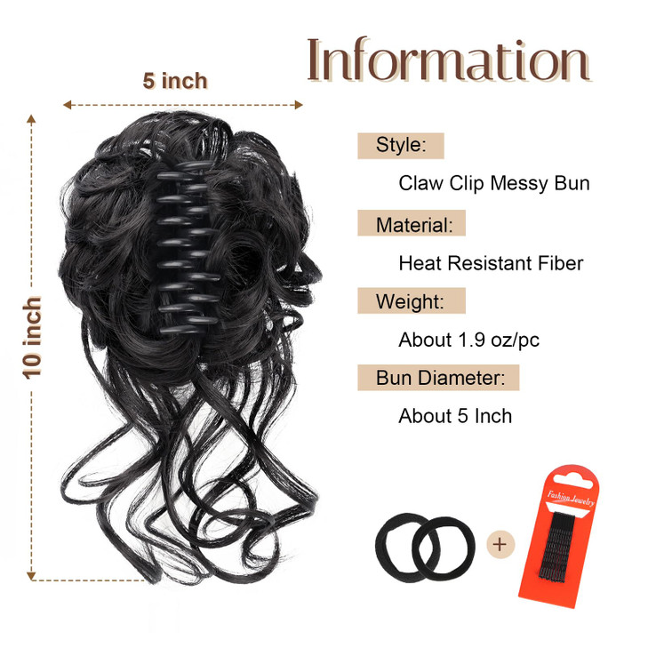 Foaoit Messy Bun Hair Piece Claw Clip Bun Hair Accessories for Women Messy Wavy Curly Bun Extensions Short Tousled Updo