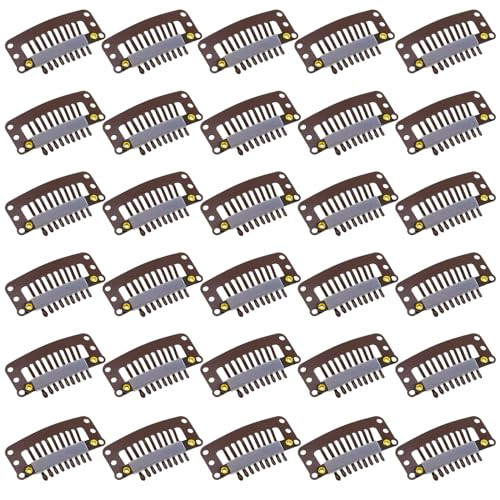 WILLBOND 30 Pieces 32 mm 9teeth Hair Extension Clips Hair Extension Wigs Snap Clips Comb Small Snap Wig Accessories for