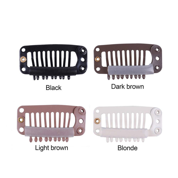 YANTAISIYU 24 pcslot 32mm 9teeth Metal Wig Clips with Rubber Stopper Invisible Hairpiece Wig Accessories Clips Black