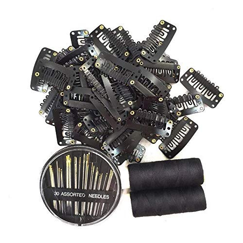 50Pcs Wig Clips 32mm Snap Clips For hair Extensions I Shape Hair clips Tools 6 Teeth Black Color Hair Extension 30 clips