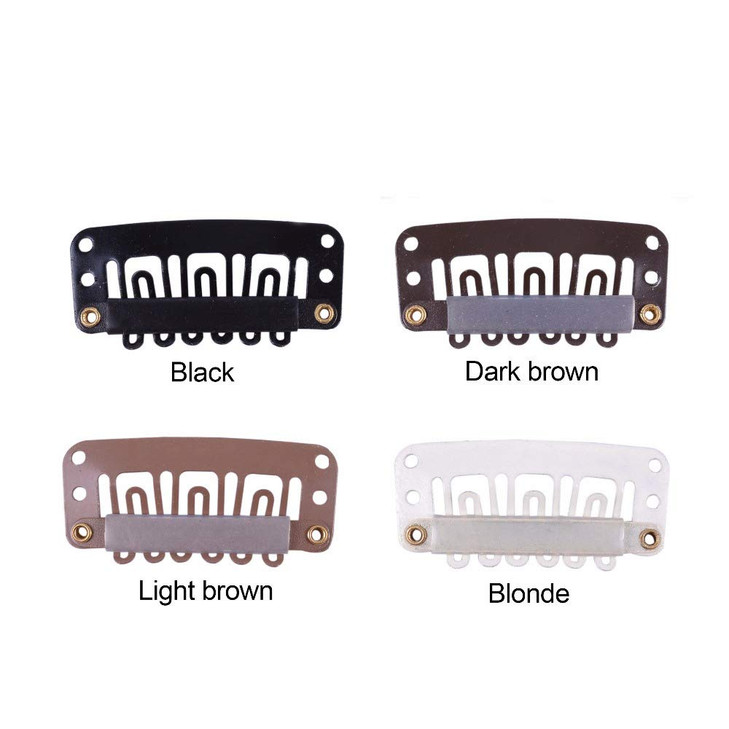 24 pcslot 32mm 6Teeth with Rubber UShape Snap Clips Metal Wig Hair Extension Clips for Hair Extension Hairpiece 32cm Bla