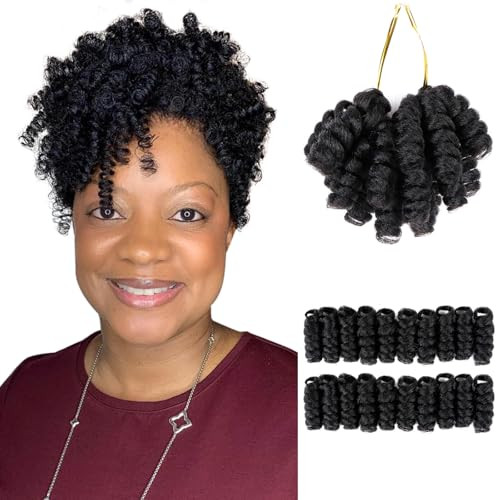 QUEENTAS 3 Packs 10 inch Short Crochet Hair for Black Women Jamaican Bounce Curly Crochet Hair Extensions Synthetic Brai