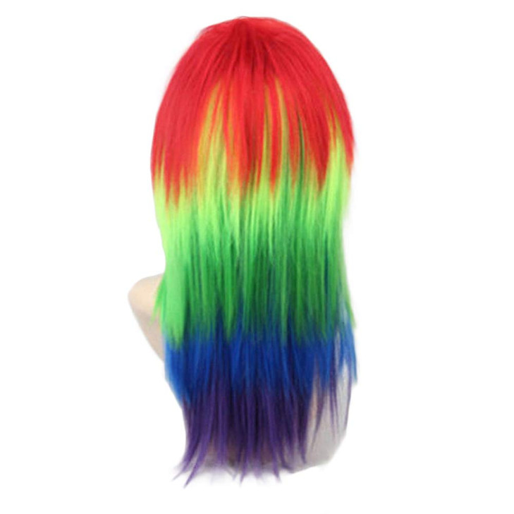 ANOGOL Hair Cap Rainbow Wig Scene Long Straight Colorful Synthetic Hair Pride Wigs Women Men MultiColored Wigs Anime Cos