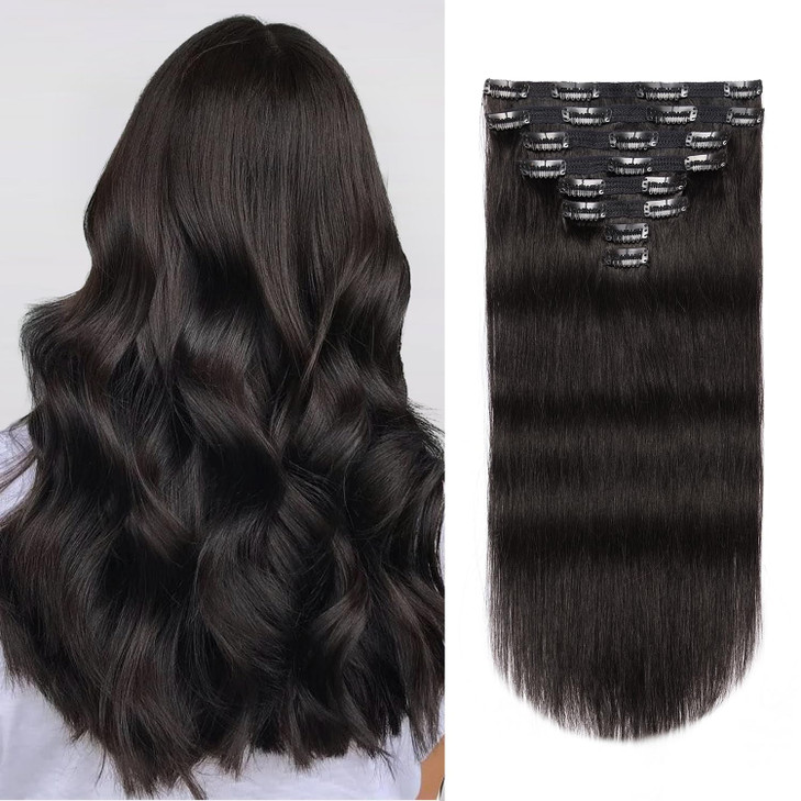 Jiameisi Clip in Hair Extensions Real Human Hair 16inch Remy Human Hair Extensions Double Weft 120g 8pcs Natural Straigh
