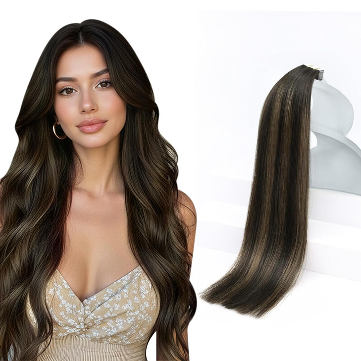 Sunny Hair Brown Tape in Hair Extensions Human Hair 14inch Remy Hair Extensions Tape in Balayage Human Hair Tape in Exte