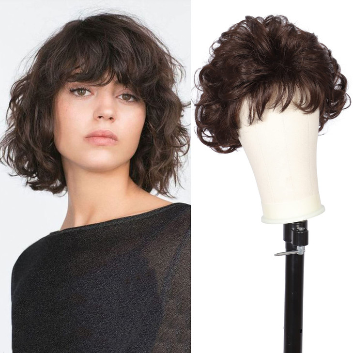 Kalyss 10 Short Curly Wavy Wig with Hair Bangs 100 Imported Premium Synthetic Fashion Brown Hair Wigs for Women Dark Bro