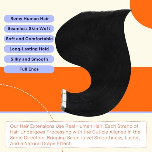 Full Shine Tape in Hair Extensions Human Hair 12 Inch Color 1B Off Black Natural Invisible Double Sided Tape Ins Human H