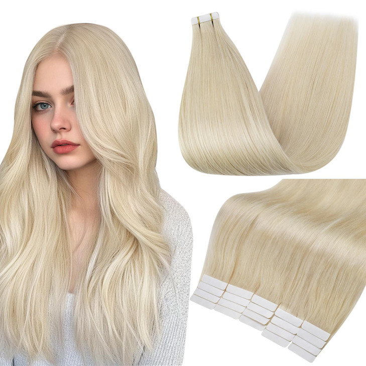 Full Shine Tape Ins Human Hair Extensions 22 Inch Color 60 Platinum Blonde Natural Invisible Seamless Skin Weft Human Ha