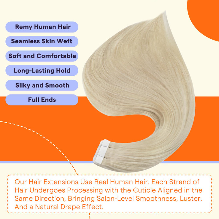 Full Shine Tape Ins Human Hair Extensions 22 Inch Color 60 Platinum Blonde Natural Invisible Seamless Skin Weft Human Ha