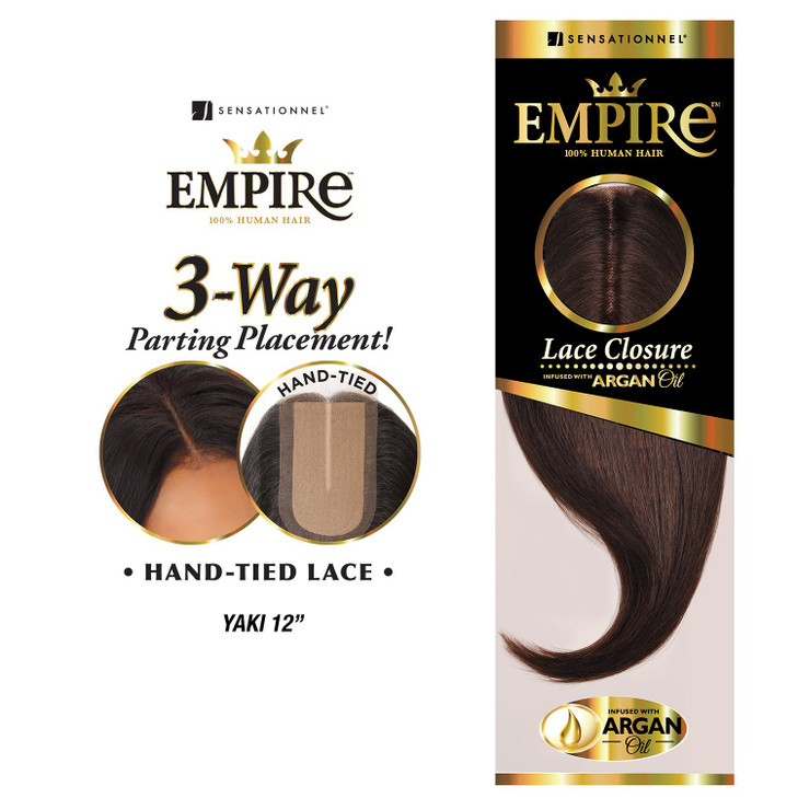Sensationnel Empire humanhair lace closure yaki 12 inch 3 way lacepart hand tied weaving closure 1B OFFBLACK