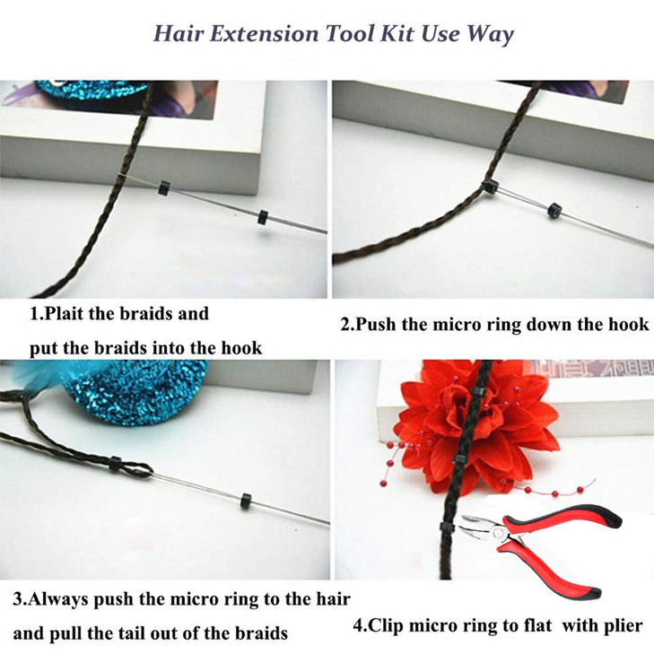 Orgrimmar Hair Extension Remove Pliers Pulling Hook 500 PCS Micro Silicone Rings Bead Device Tool Kits for Professional