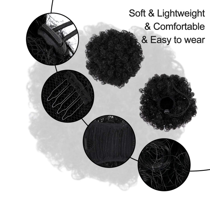 WILLBOND 2 Pieces Afro Puff Drawstring Ponytail for Women Synthetic Short Curly Hair Afro Bun Extension Chignon Hairpiec