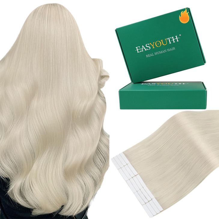 Easyouth Tape in Hair Extensions Blonde Tape in Extensions White Blonde Soft and Smooth Tapes Hair Extension Real Human
