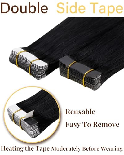 Hetto Tape in Hair Extensions Human Hair Black Tape in Extension Human Hair Natural Tape ins Human Hair Extension Jet Bl