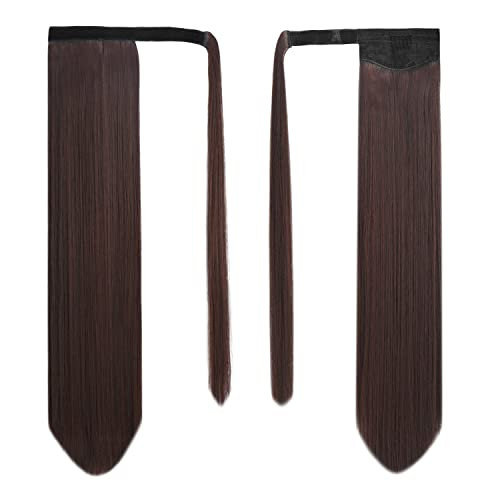 BARSDAR Brown Straight Wrap Ponytail Extension 26 Inch Long Straight Wrap Around Ponytails for Black Women Synthetic Cli