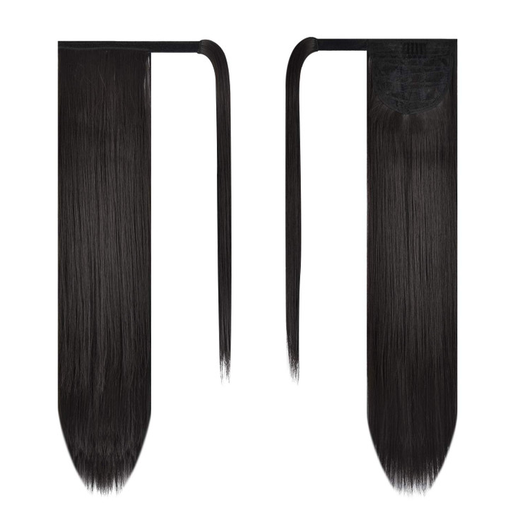 BARSDAR Darkest Brown Straight Wrap Ponytail Extension 26 Inch Long Straight Wrap Around Ponytails for Women Clip in Pon