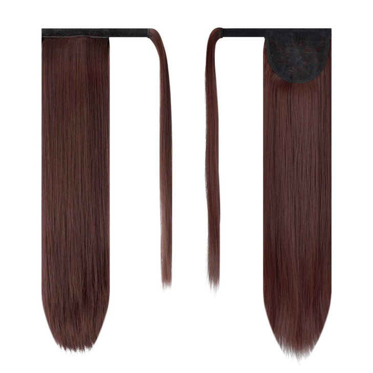 BARSDAR Dark Auburn Straight Wrap Ponytail Extension 26 Inch Long Straight Wrap Around Ponytails for Women Synthetic Cli