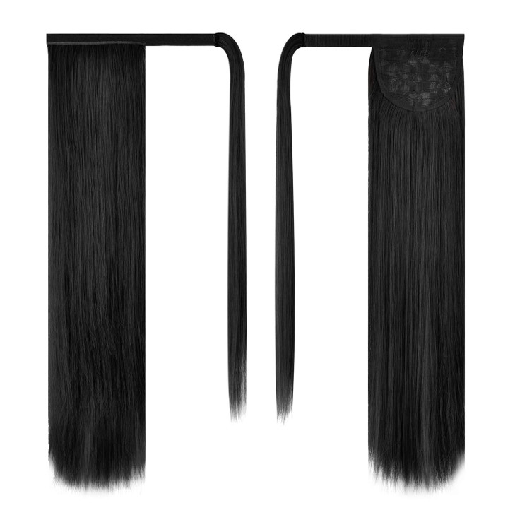 BARSDAR Natural Black Straight Ponytail Extension 30 Inch Long Straight Wrap Around Ponytail Hair Extensions for Black W