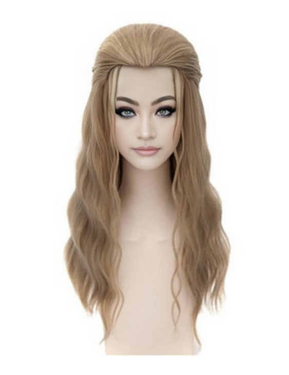 OYSRONG Men Long Curly Wavy Wig with HalfUp Style Blonde Cosplay Heat Resistant Fibre Wig