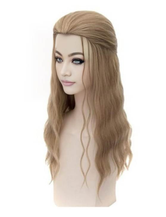 OYSRONG Men Long Curly Wavy Wig with HalfUp Style Blonde Cosplay Heat Resistant Fibre Wig