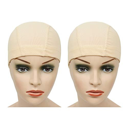 YANTAISIYU 2 PcsLot Mesh Wig Caps with Wide Elastic Band Dome Cap for Wigs Making Blonde Mesh Cap M