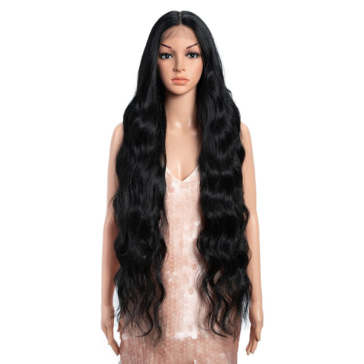Style Icon 36 Lace Front Wigs Super Long Loose Wave Wig With Baby Hair 130 Density Synthetic Wig 36 Inch 1B